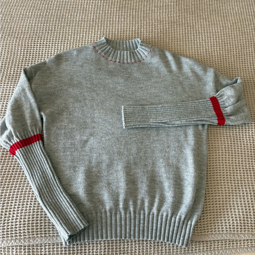 Women’s Grey Crewneck Sweater with Red Trim